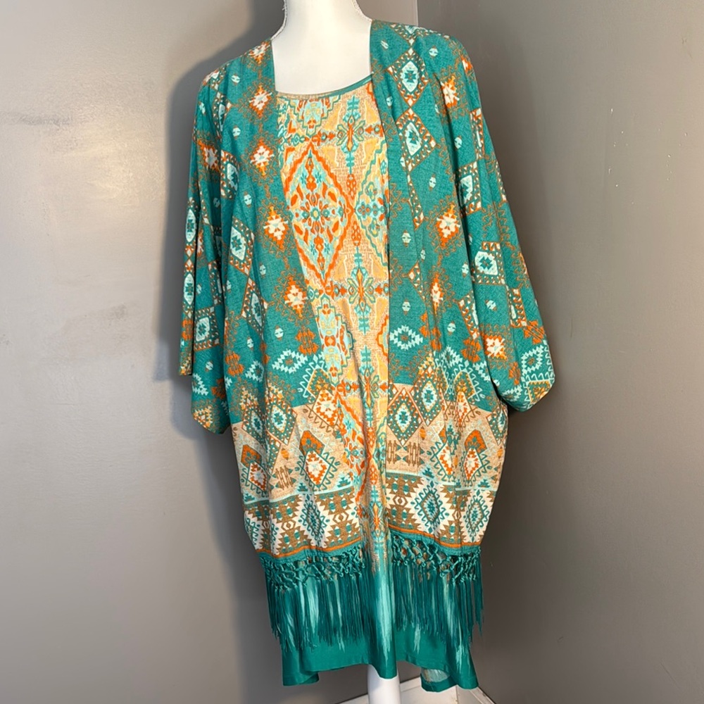 Ruby Rd. Teal and Orange Midi Dress